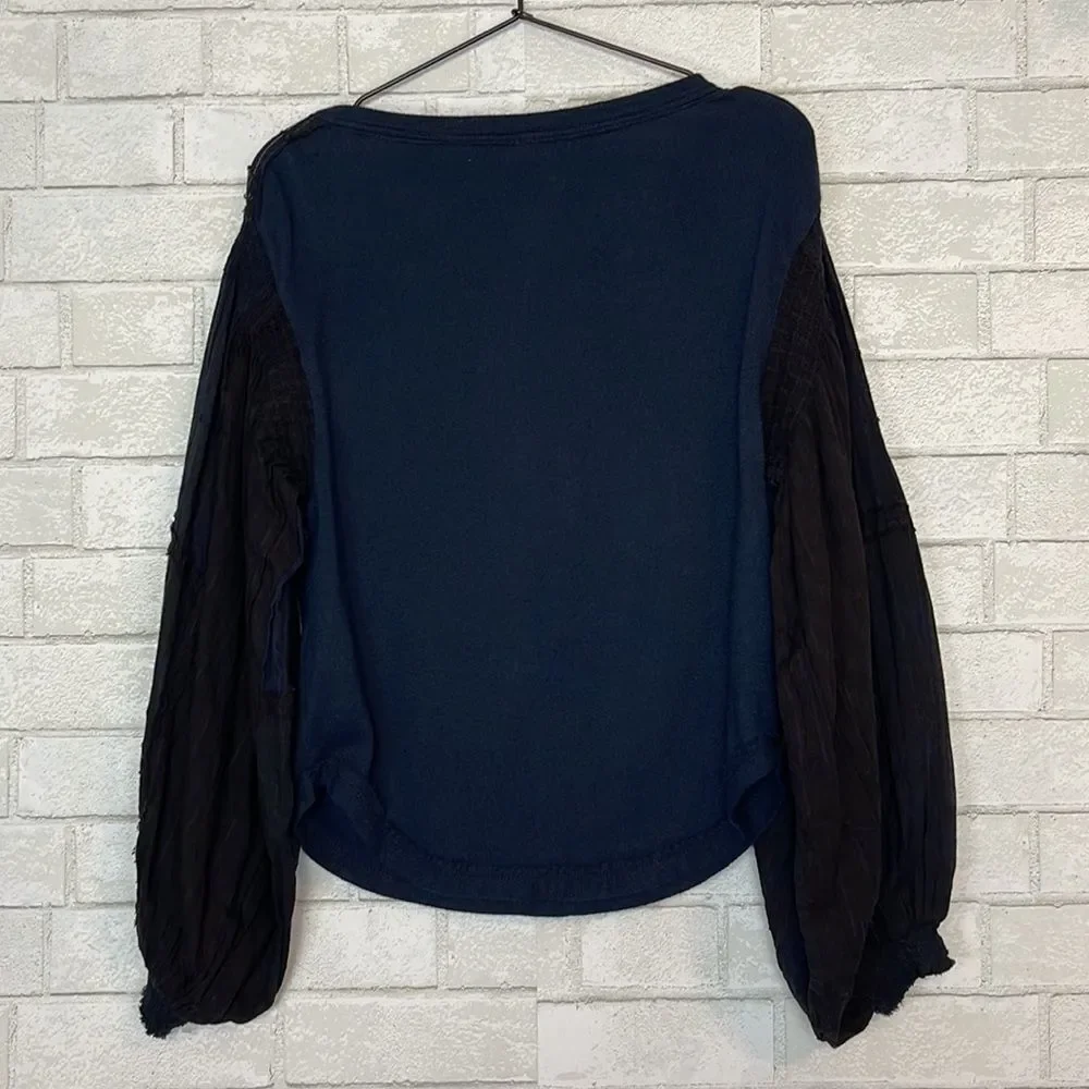Free People Light Magic Henley Top Blouse Deep Navy XS NWT
